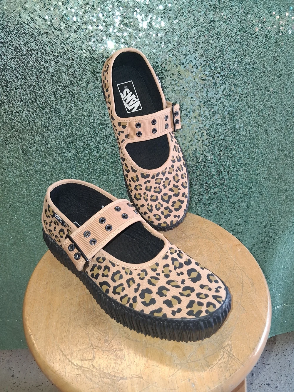 Vans Leopard Print Mary Jane Platform Shoes - Tan and Black
